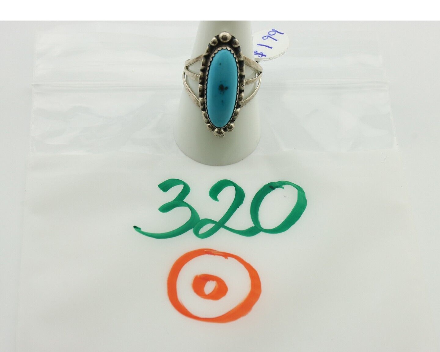 Navajo Ring .925 Silver Sleeping Beauty Turquoise Artist Signed SC C.80's
