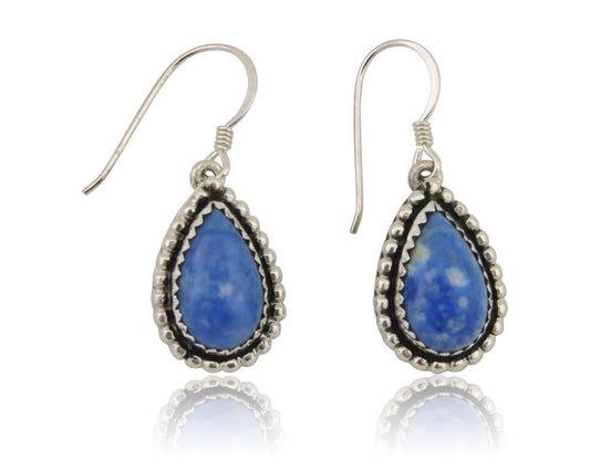 Navajo Earrings 925 Silver Blue Denim Lapis Artist Signed First Eagle C.80's