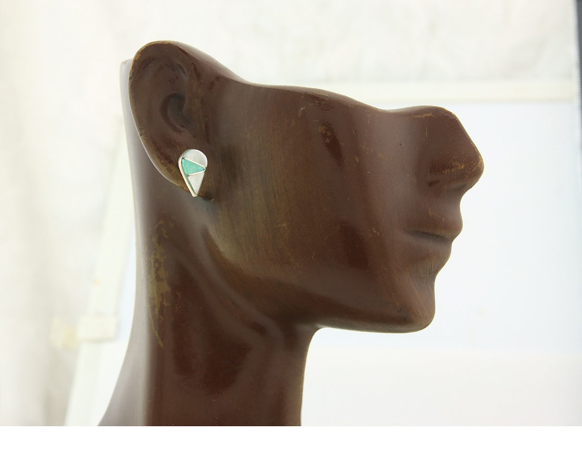 Navajo Earrings Sterling Silver Inlaid Turquoise & MOP Vintage Handmade