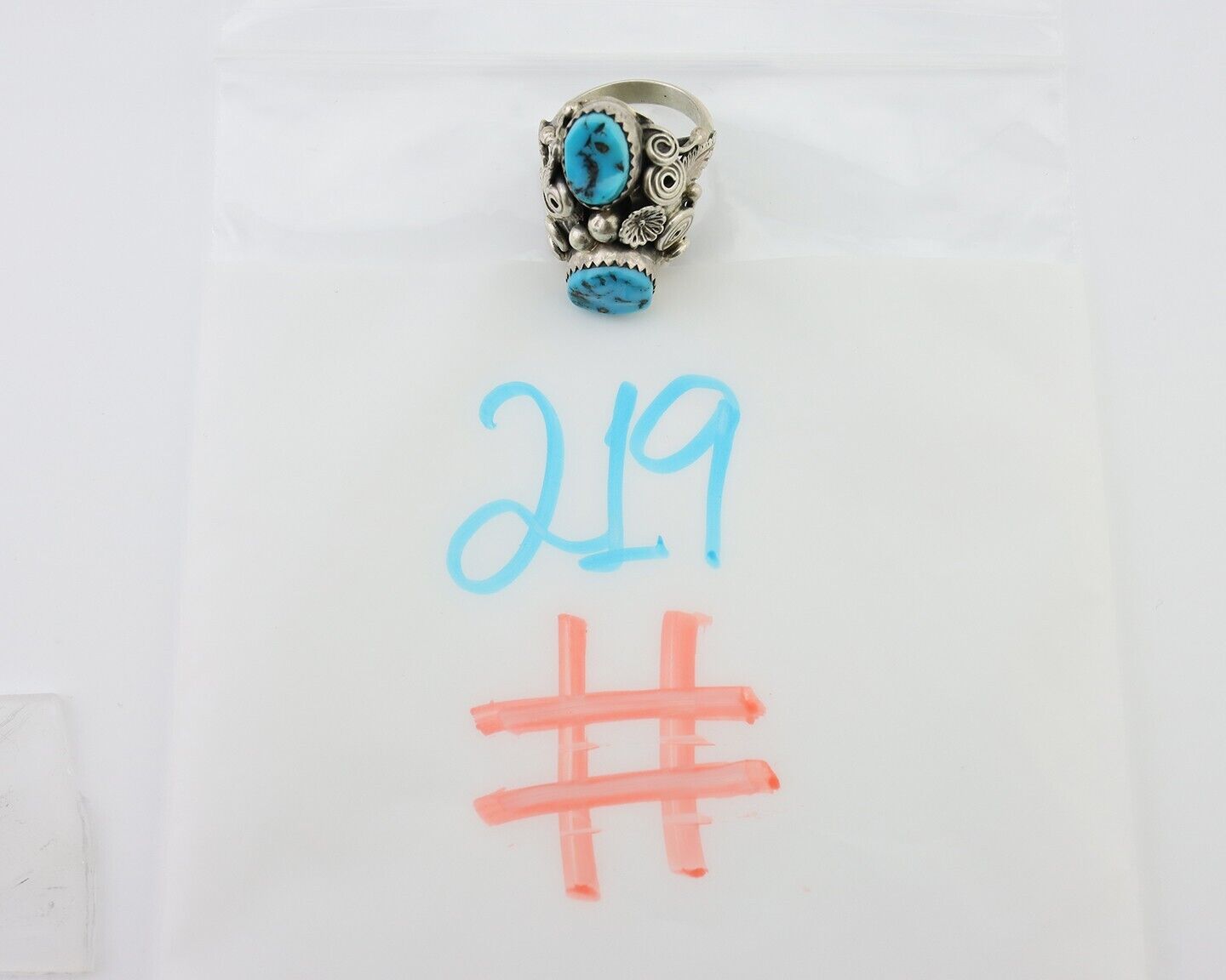 Navajo Handmade Ring 925 Silver Sleeping B Turquoise Artist Signed IHMJ C.80's