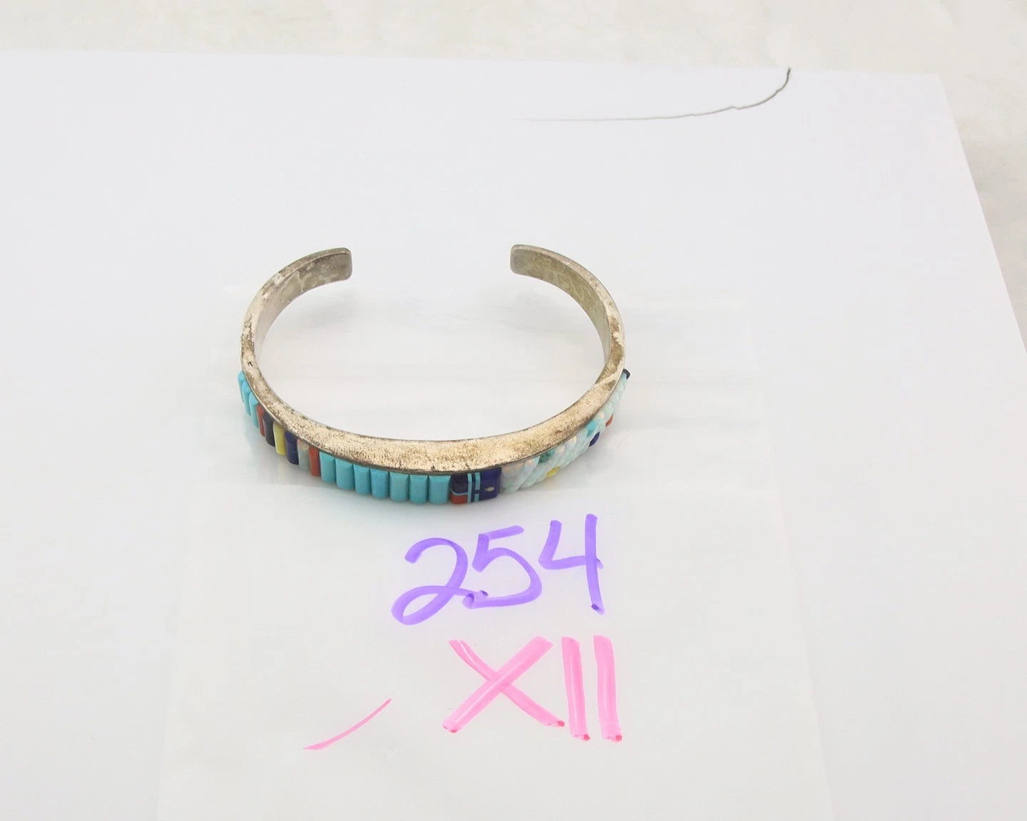 Navajo Cuff Bracelet Sterling Silver Natural Gemstone Vintage Signed WM