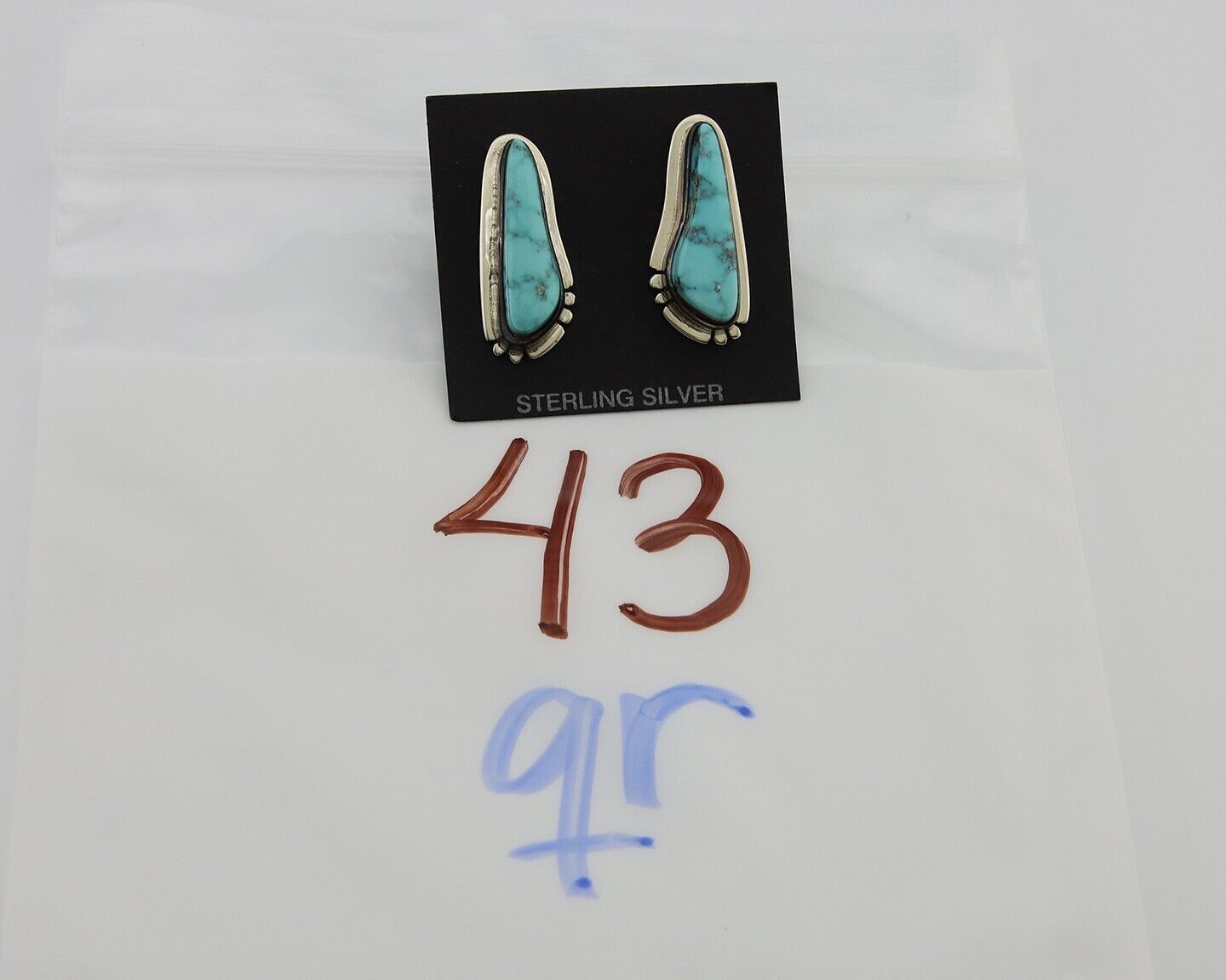 Zuni Earrings 925 Silver Natural Blue Turquoise Signed Doug Zachary C.80's