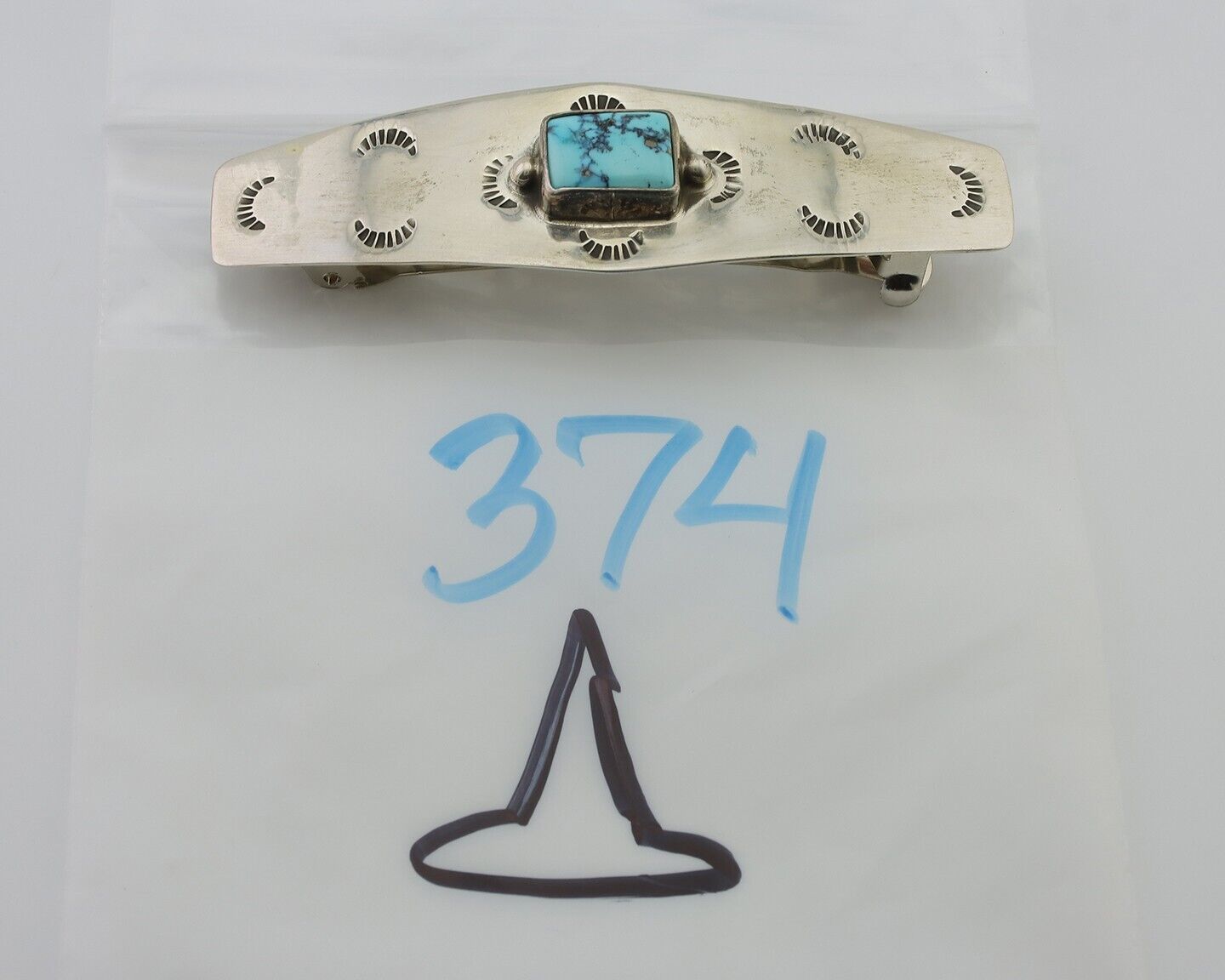 Navajo Hair Clip Barrette 925 Silver Morenci Turquoise Native Artist C.80's