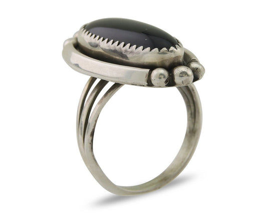 Navajo Handmade Ring 925 Silver Black Onyx Artist Signed SC C.80's