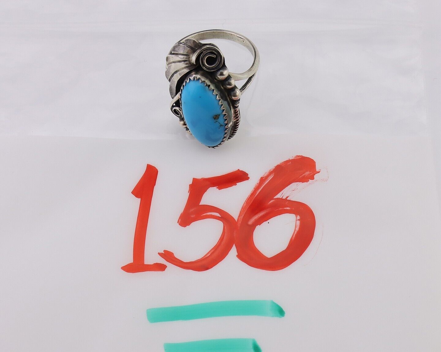 Navajo Ring 925 Silver Sleeping Beauty Turquoise Signed Justin Morris C.80's