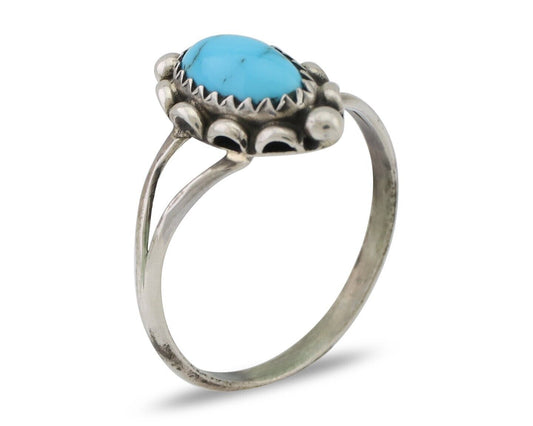Navajo Handmade Ring 925 Silver Sleeping Beauty Turquoise Artist Signed SC C80s