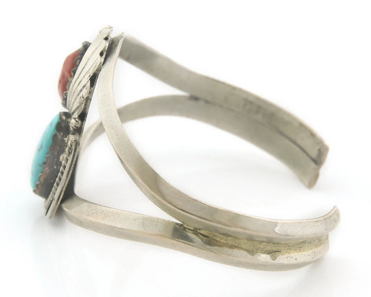Navajo Cuff Bracelet Sterling Silver Natural Gemstone Vintage Native Signed JM