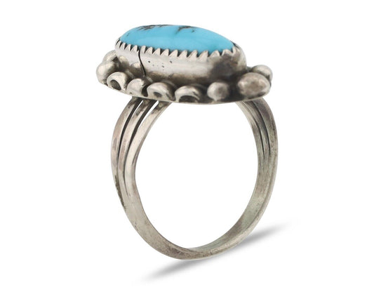 Navajo Ring .925 Silver Sleeping Beauty Turquoise Signed SkyStone Creations C80s