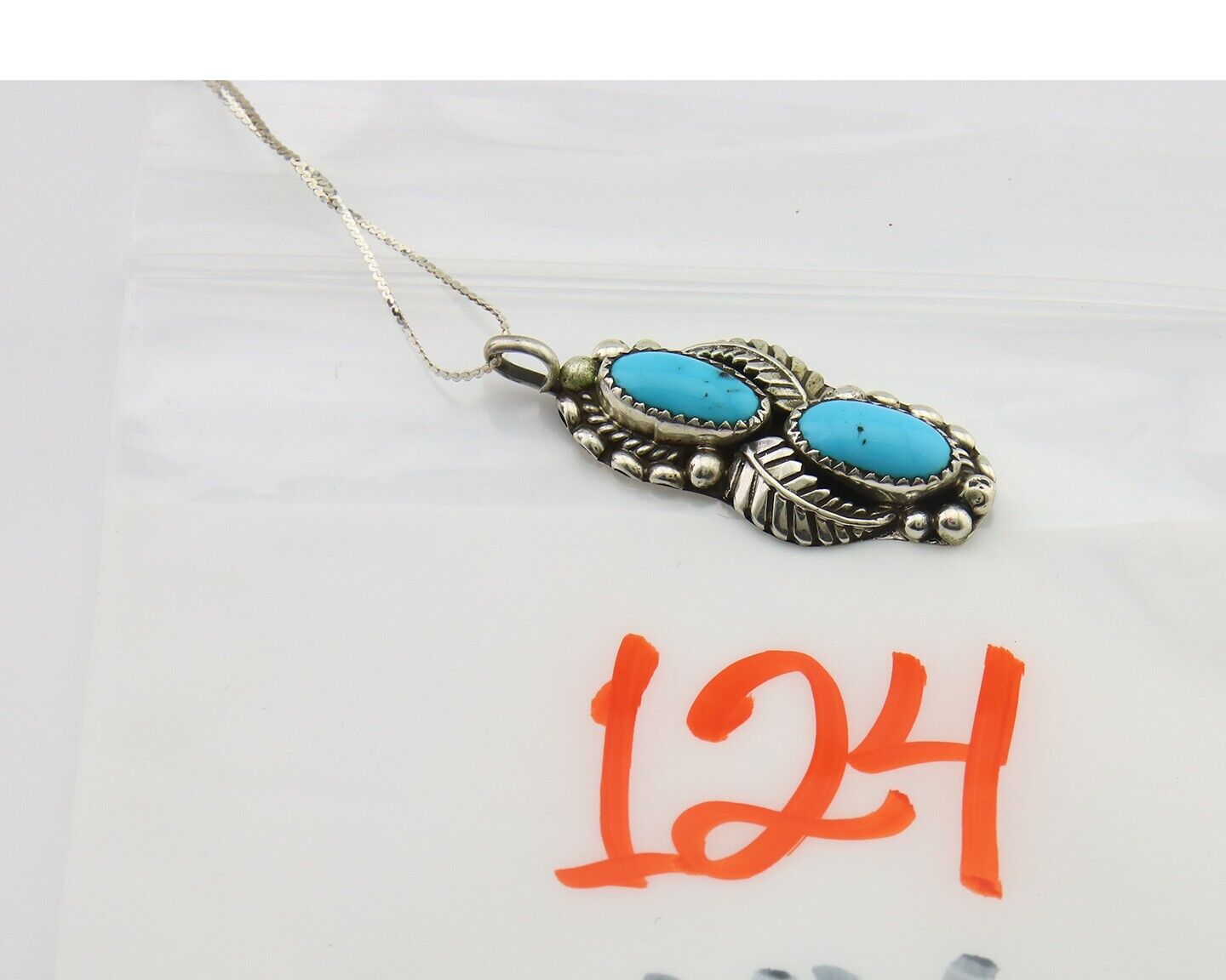 Navajo Necklace 925 Silver Natural Turquoise Artist Signed SC C.80's