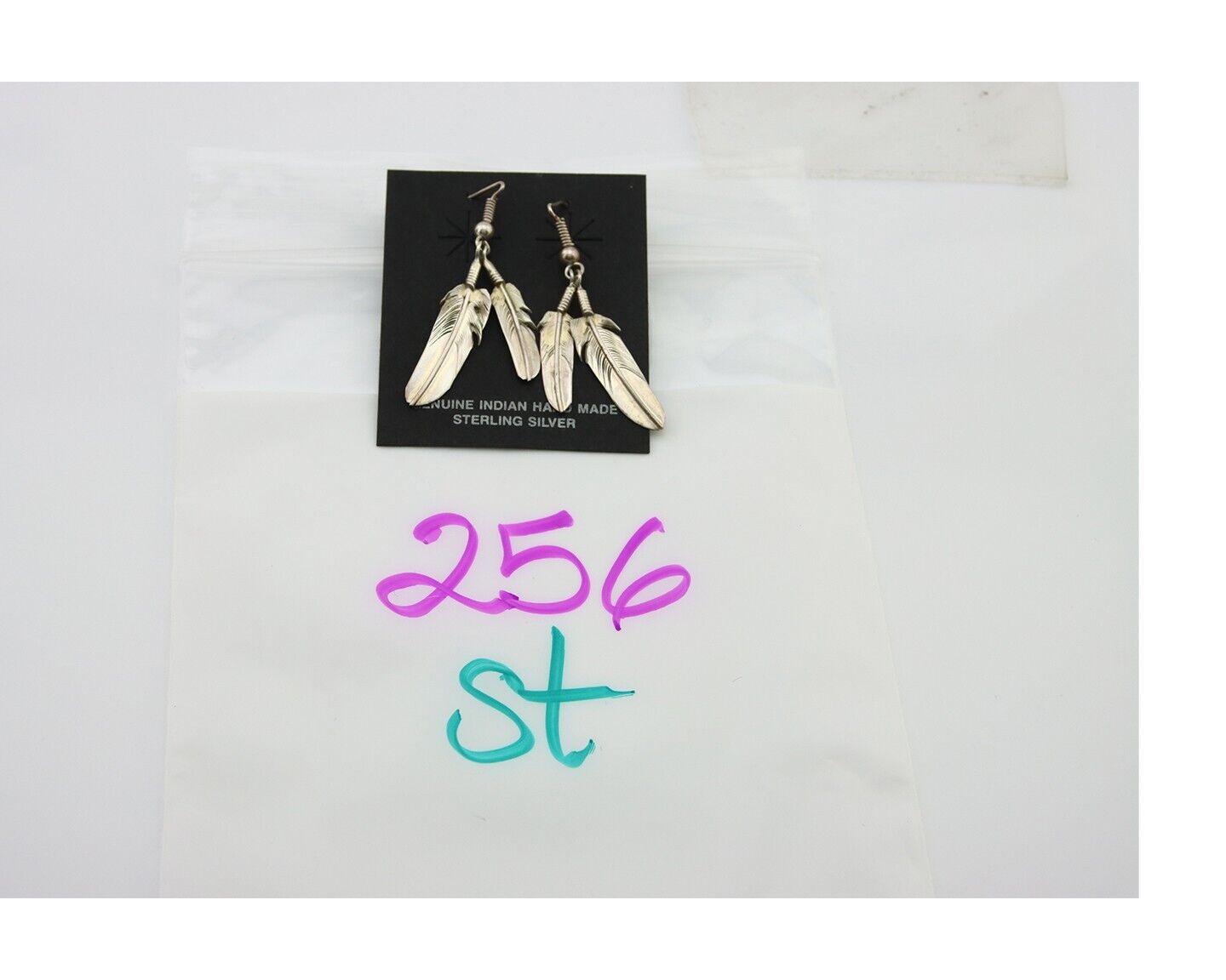 Navajo Earrings 925 Silver Dangle Eagle Feather Native American Artist C.80's