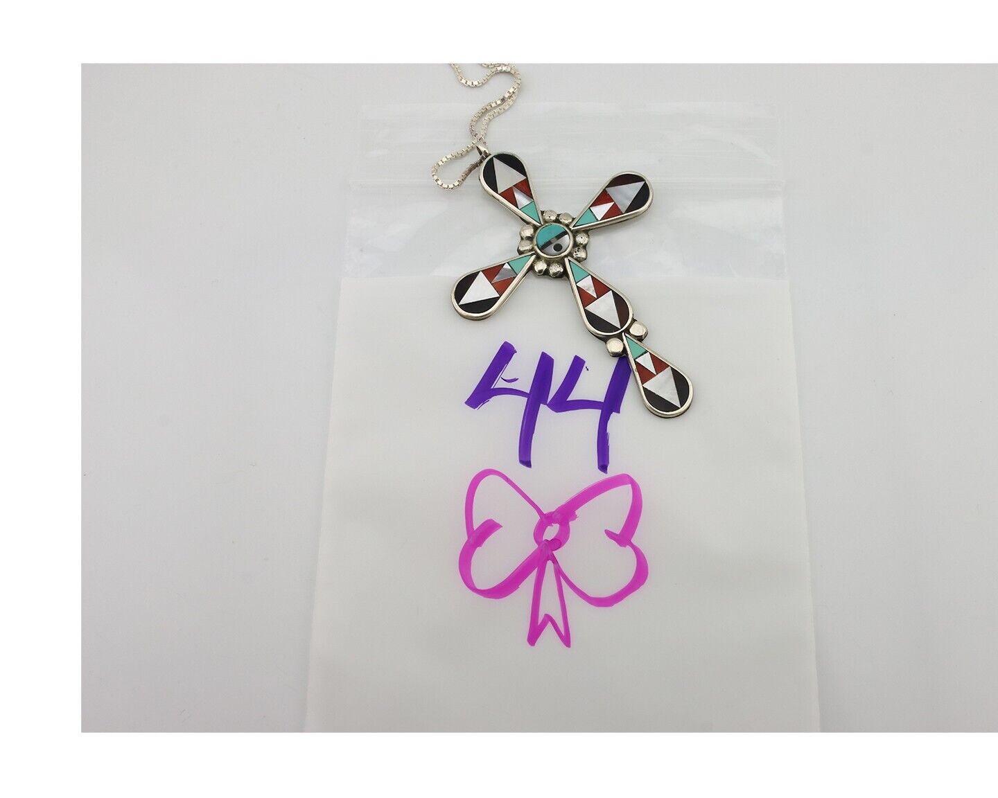 Zuni Cross Pendant 925 Silver Natural Gemstone Zeno & Maryann Edaaki C.80's