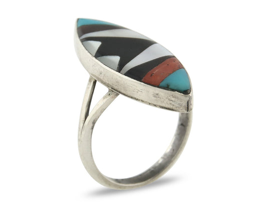 Vintage Zuni Ring 925 Sterling Silver Natural Gemstone Size 5.75