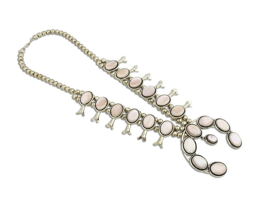 Navajo Squash Necklace 925 Silver Natural Pink Mussel Native American Artist C80