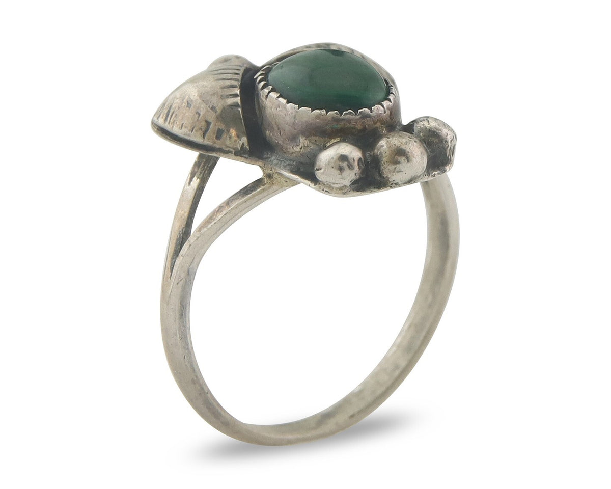 Vintage Navajo Ring 925 Sterling Authentic Traditional Malachite Size 6.0