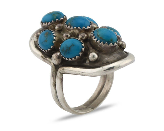 Navajo Ring 925 Silver Arizona Turquoise Artist Signed BM C.80's