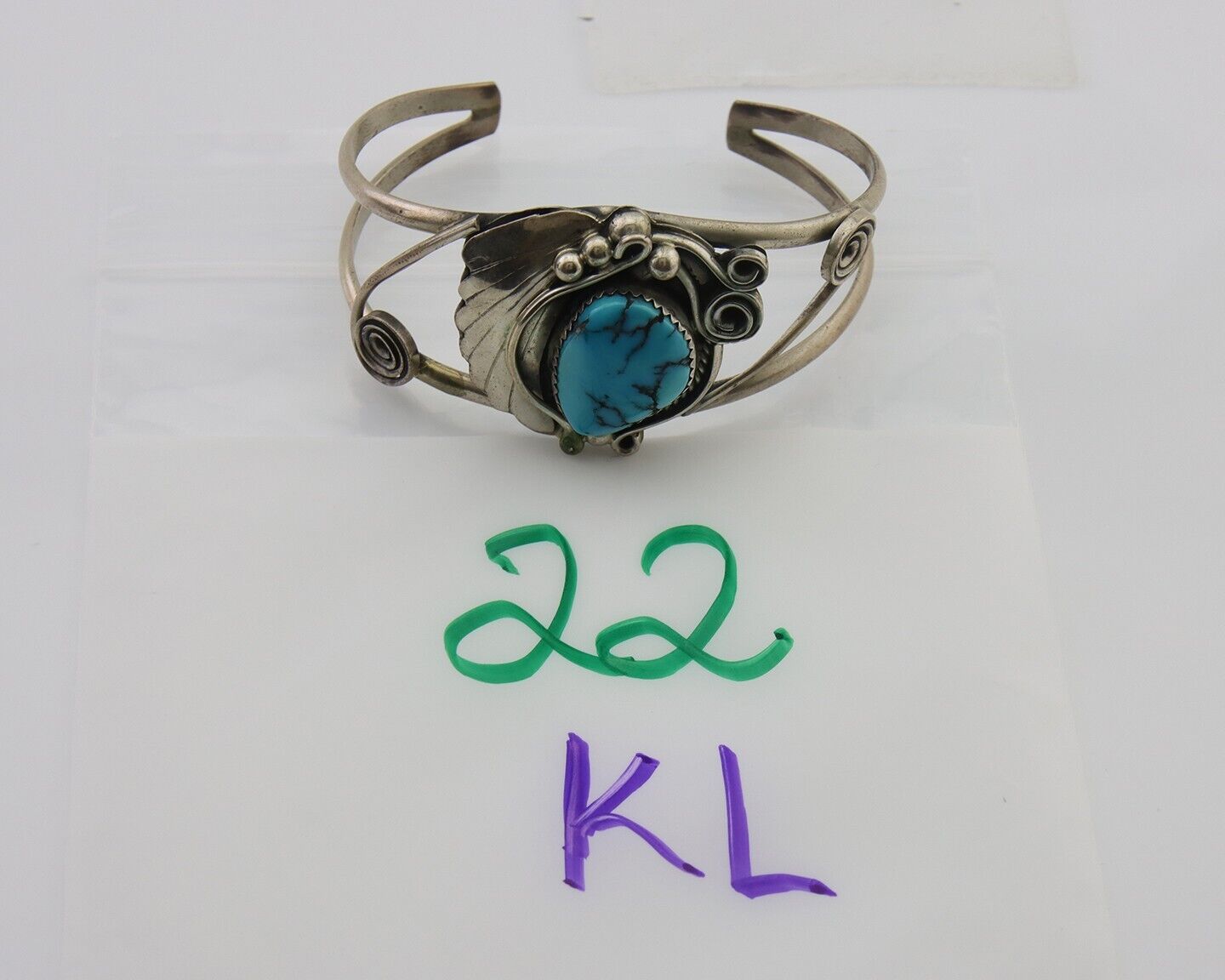 Navajo Bracelet 925 Silver Blue Turquoise Native American Artist C.80's