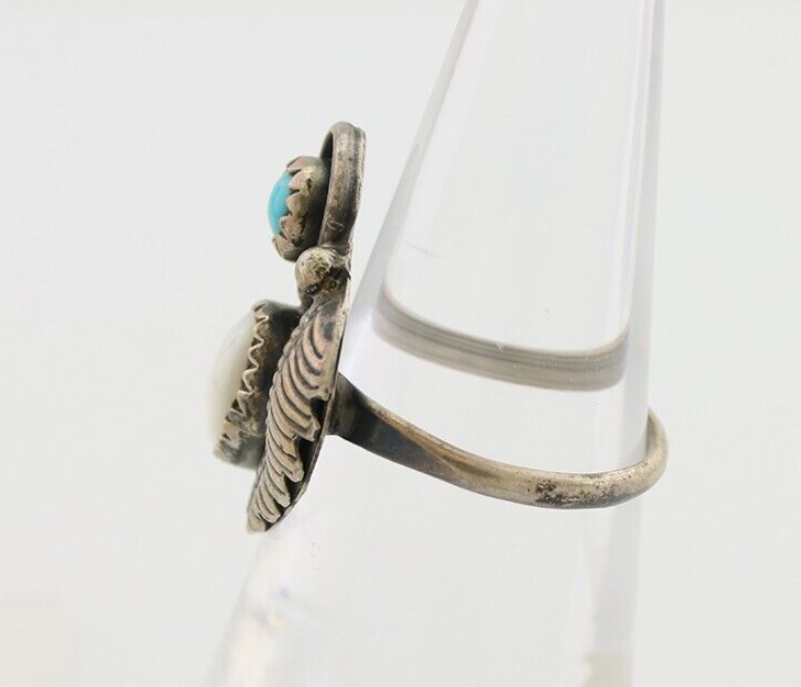 Vintage Handmade Navajo Ring Turquoise & MOP 925 Silver Size 5.75 C.80's