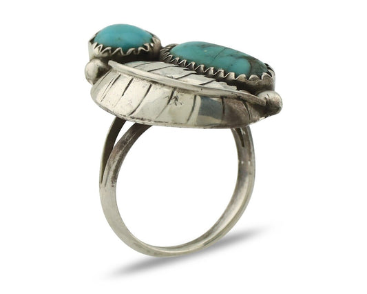 Navajo 2 Stone Ring 925 Silver Kingman Turquoise Native American Artist C.80's