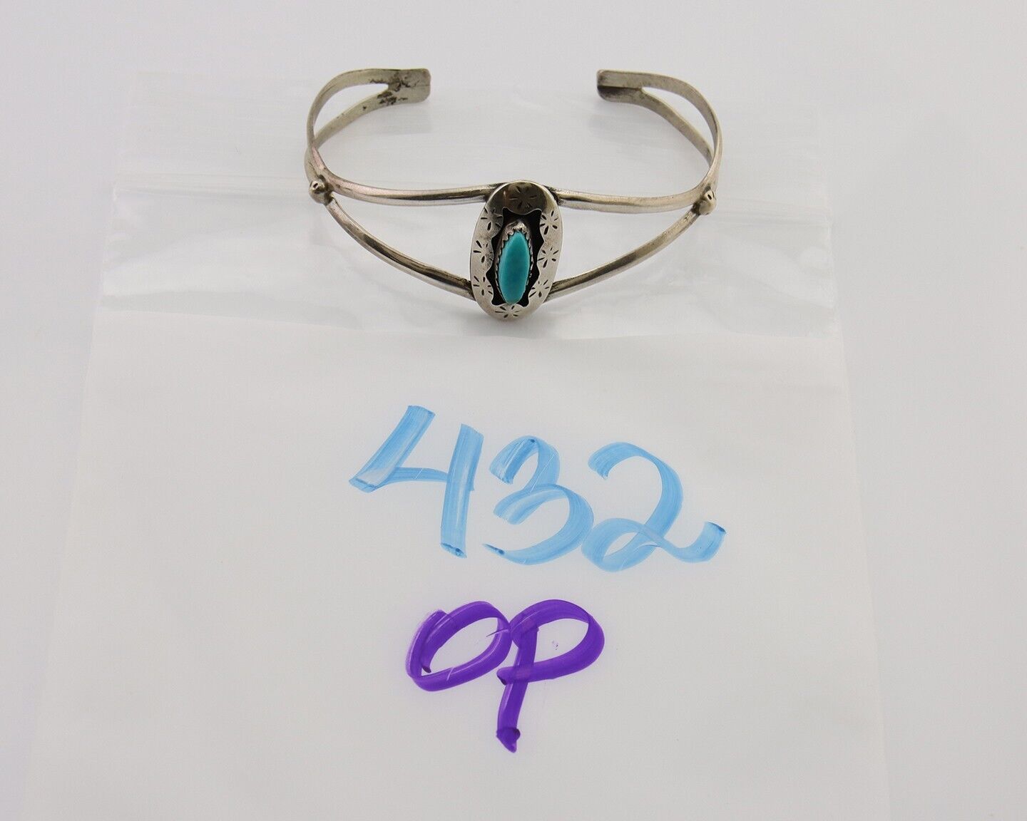 Navajo Hand Stamped Cuff Bracelet Turquoise 925 Silver Artist Signed IJC C.80's