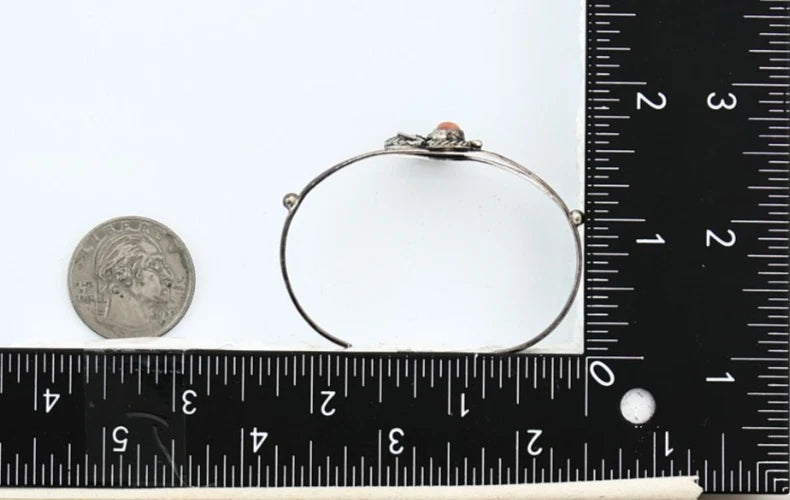 Navajo Cuff Bracelet Sterling Silver Gemstone Native American Artist C.80's