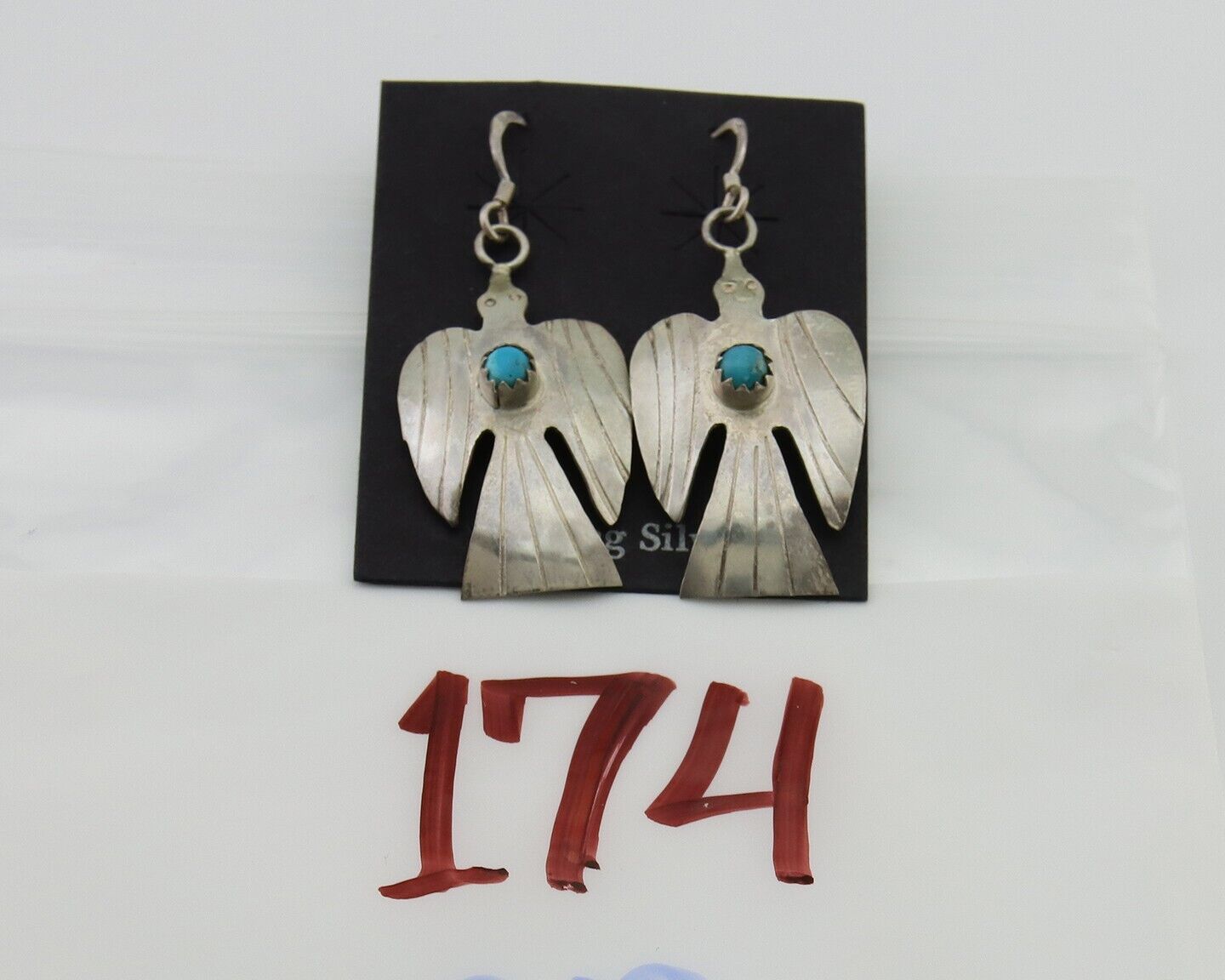 Navajo Thunderbird Earrings 925 Silver Natural Turquoise Native Artist C.80's