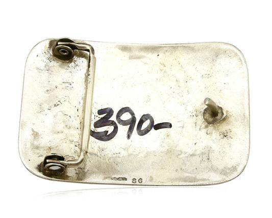 Navajo Belt Buckle .925 SOLID Sterling Silver Handmade Overlay Artist SG C.80's