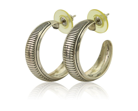 Navajo Earrings 925 Silver Half Hoop Handmade Native American Artist C.80's
