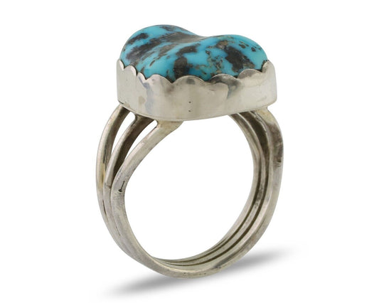 Navajo Ring 925 Silver Natural Blue Turquoise Signed Tony Guerro C.80's