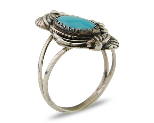 Navajo Ring 925 Sterling Silver Natural Turquoise Native American Artist C.80's
