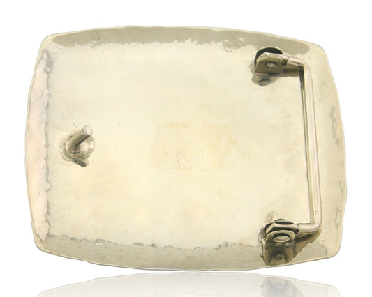 Navajo Belt Buckle .999 Nickel Agate Native Artist Handmade 2.5 x 3.0 in C.80s