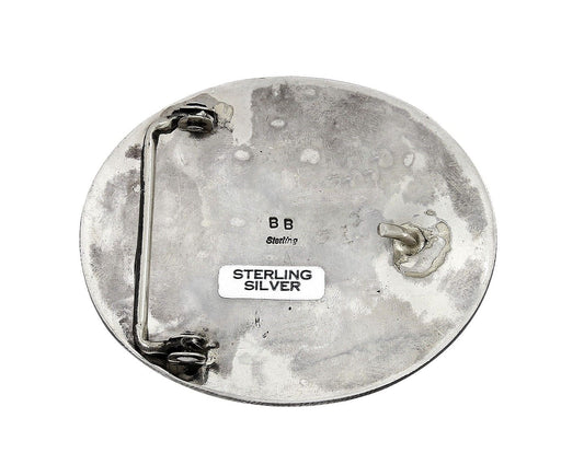 VTG Navajo Signed Bernice Bonney Rain Dancer .925 Silver Belt Buckle