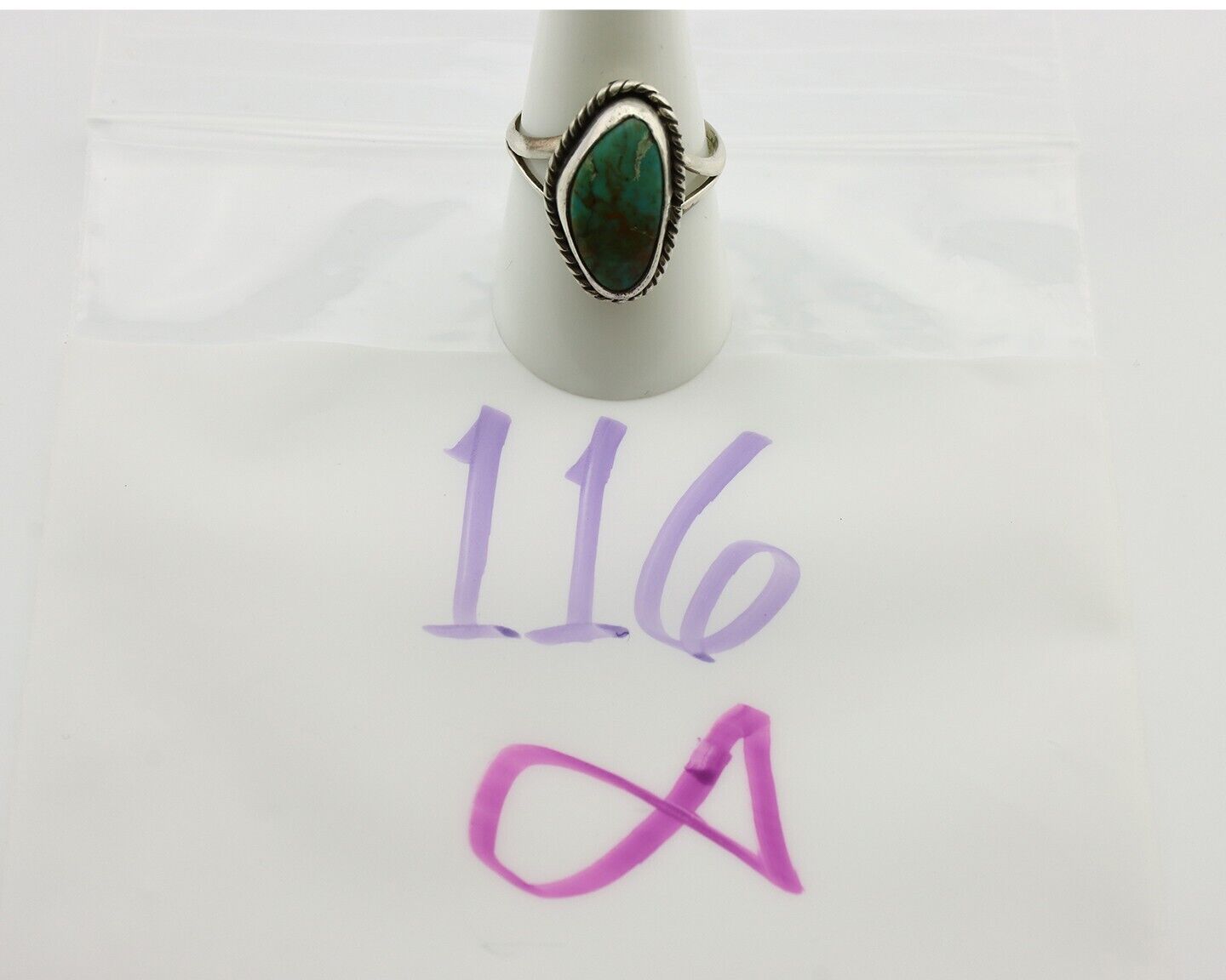 Navajo Ring 925 Silver Natural Turquoise Artist Signed Rabbit Stick C.80's