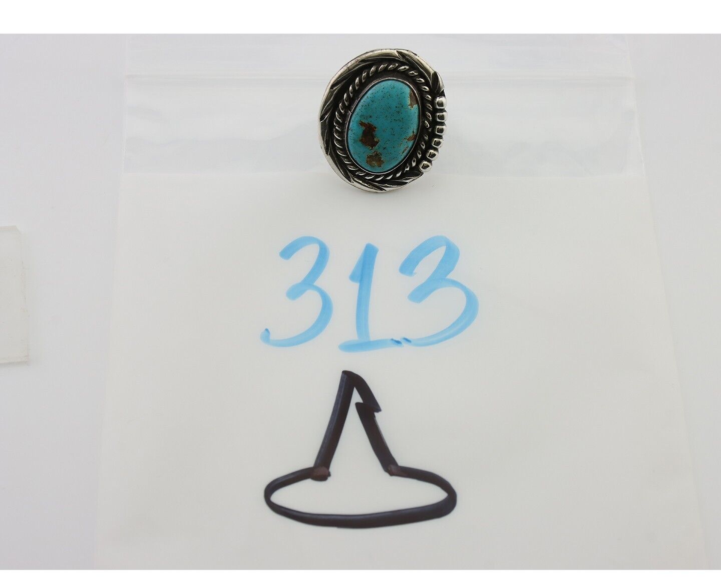 Navajo Ring 925 Silver Gem Blue Turquoise Native American Artist C.80's