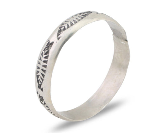 Navajo Hand Stamped Band 925 Silver 5.0 mm Signed Larry Chavez Size 11.75 C.80's