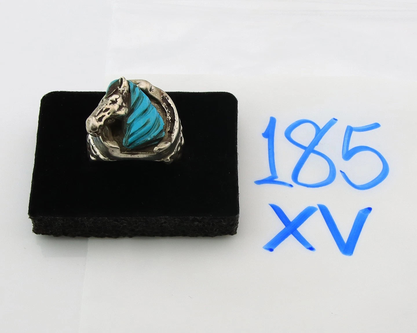 Navajo Horse Ring Sterling Silver Turquoise Signed Johnny BlueJay Size 9.25
