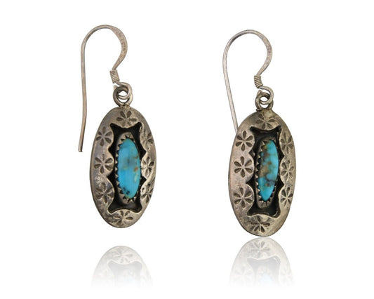 Navajo Dangle Earrings 925 Silver Natural Blue Turquoise Artist IJC C.80's