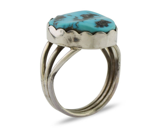 Navajo Ring 925 Silver Natural Blue Turquoise Signed Tony Guerro C.80's