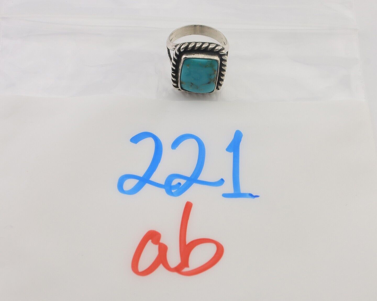 Navajo Ring 925 Silver Mountain Turquoise Artist Signed Apache Mfg C.80's