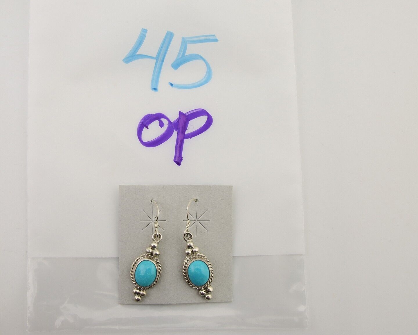 Navajo Earrings 925 Silver Blue Turquoise Native American Artist C.80's
