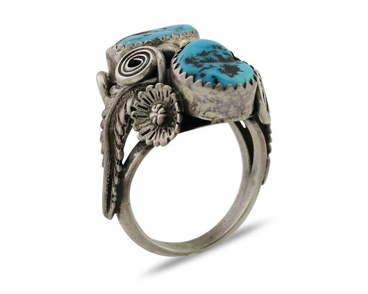 Navajo Handmade Ring 925 Silver Sleeping B Turquoise Artist IHMJ C.80's
