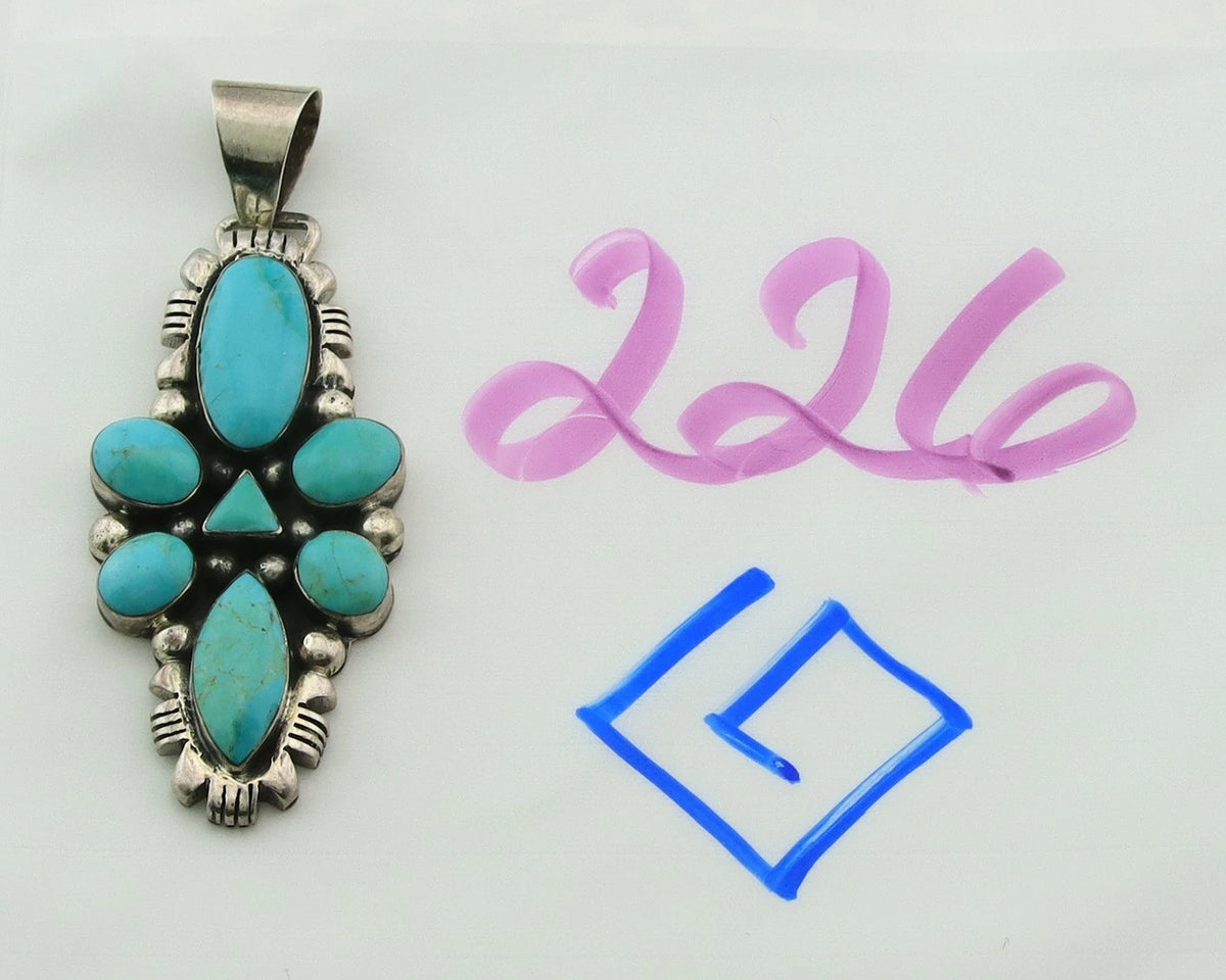 Navajo Pendant 925 Sterling Silver Natural Turquoise Vintage Artist Signed JY