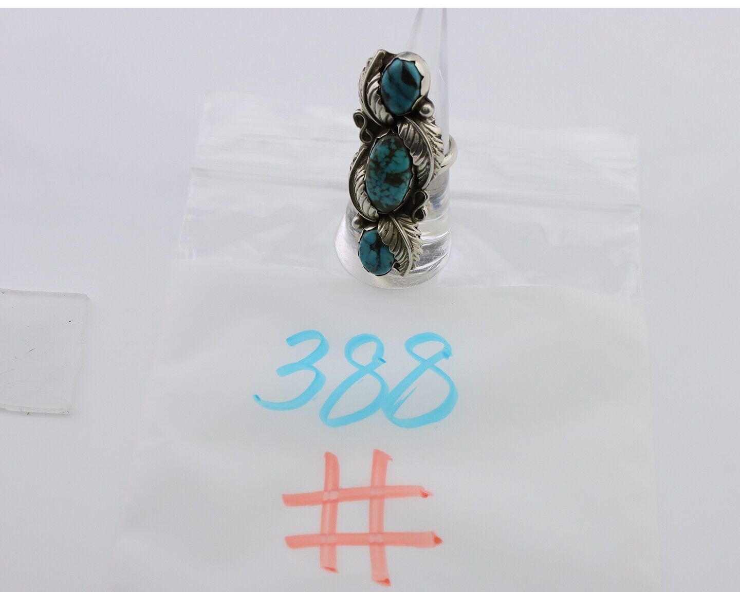 Navajo Ring 925 Silver Kingman Turquoise Native American Artist C.80's