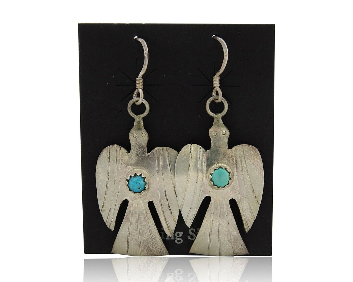 Navajo Thunderbird Earrings 925 Silver Natural Turquoise Native Artist C.80's