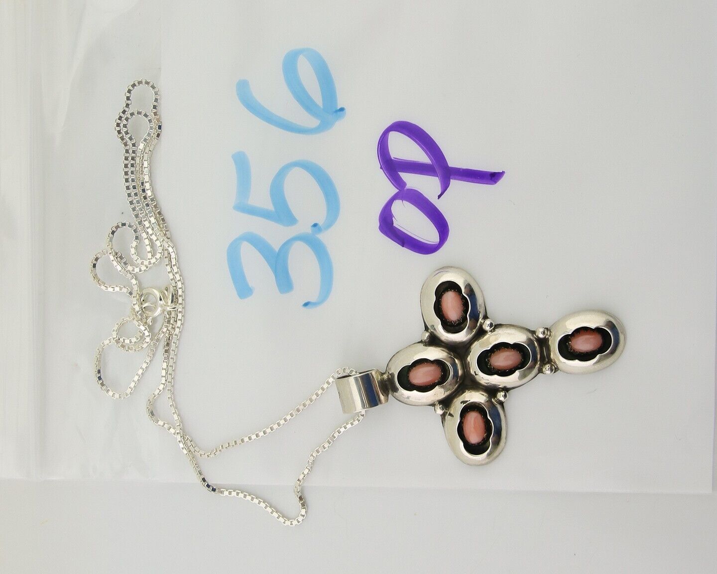 Navajo Cross Necklace 925 Silver Pink Coral Artist Signed G C80s