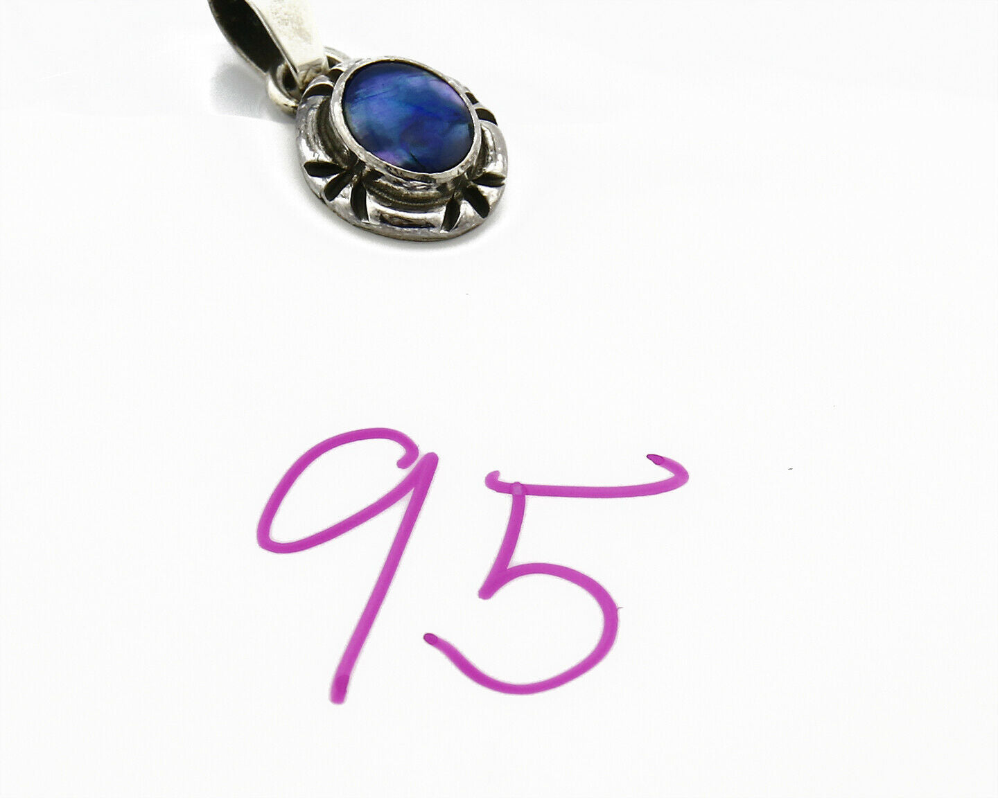 Navajo Hand Stamped Natural Mined Blue MOP in .925 SOLID Silver Pendant