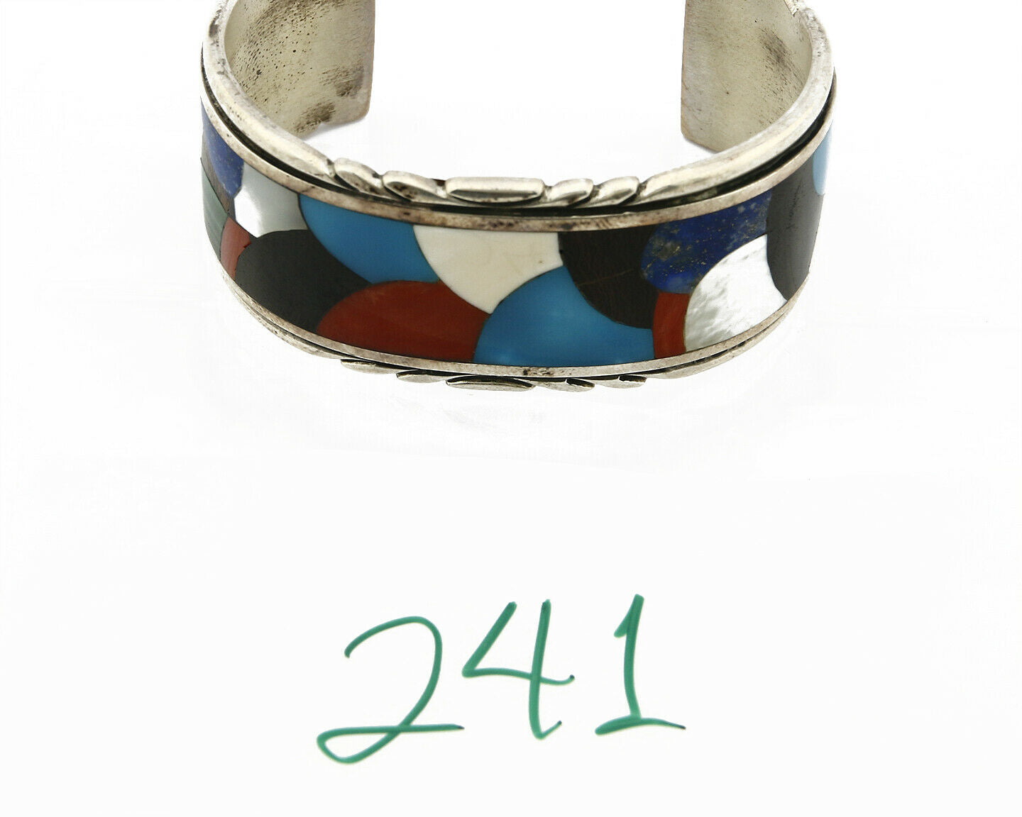 Navajo Jerry Cowboy Signed .925 Silver Gemstone Handmade Unique Cuff