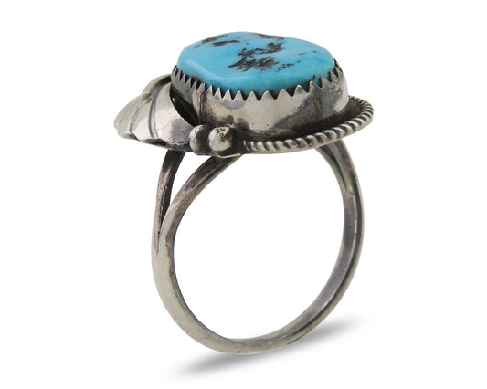 Navajo Ring 925 Silver Sleeping Beauty Turquoise Signed Justin Morris C.80's