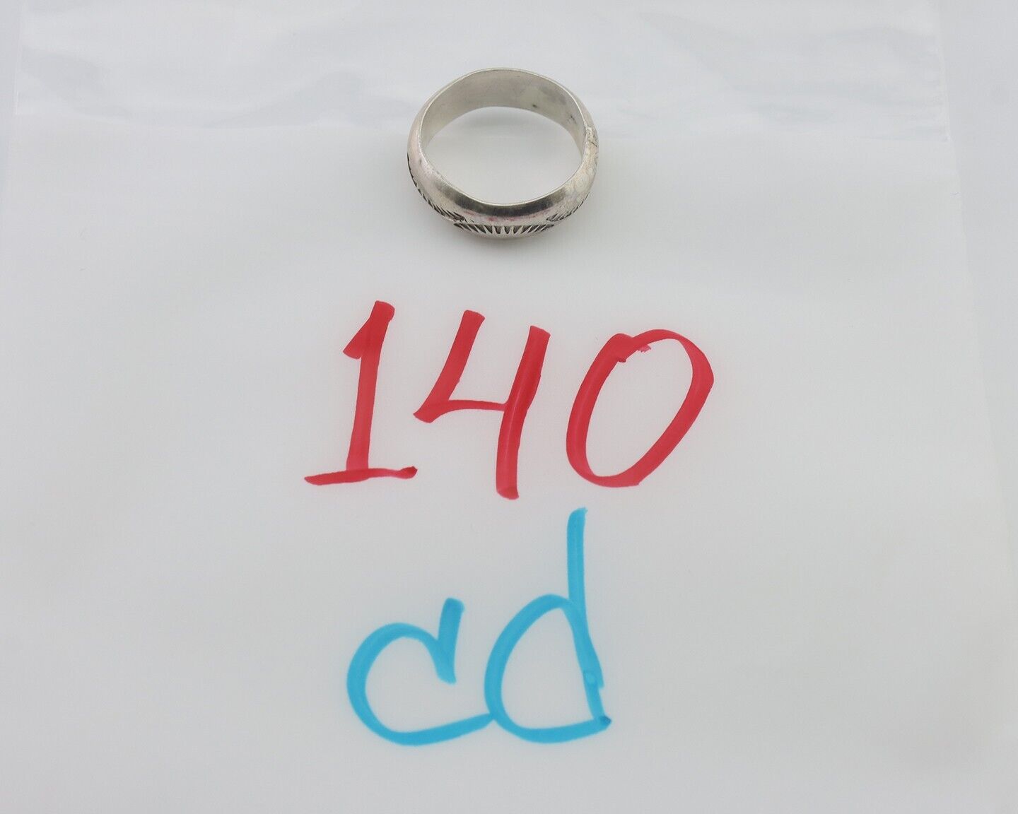 Navajo Hand Stamped Band 925 Silver 6.0 mm Signed Larry Chavez Size 6.5 C.80's