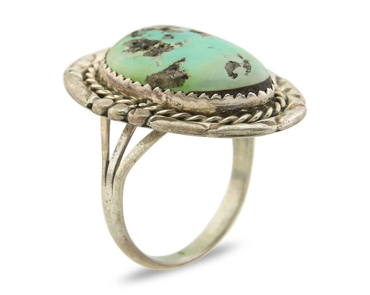 Navajo Ring 925 Sterling Natural Blue Turquoise Native Artist C.80's Size 9.5