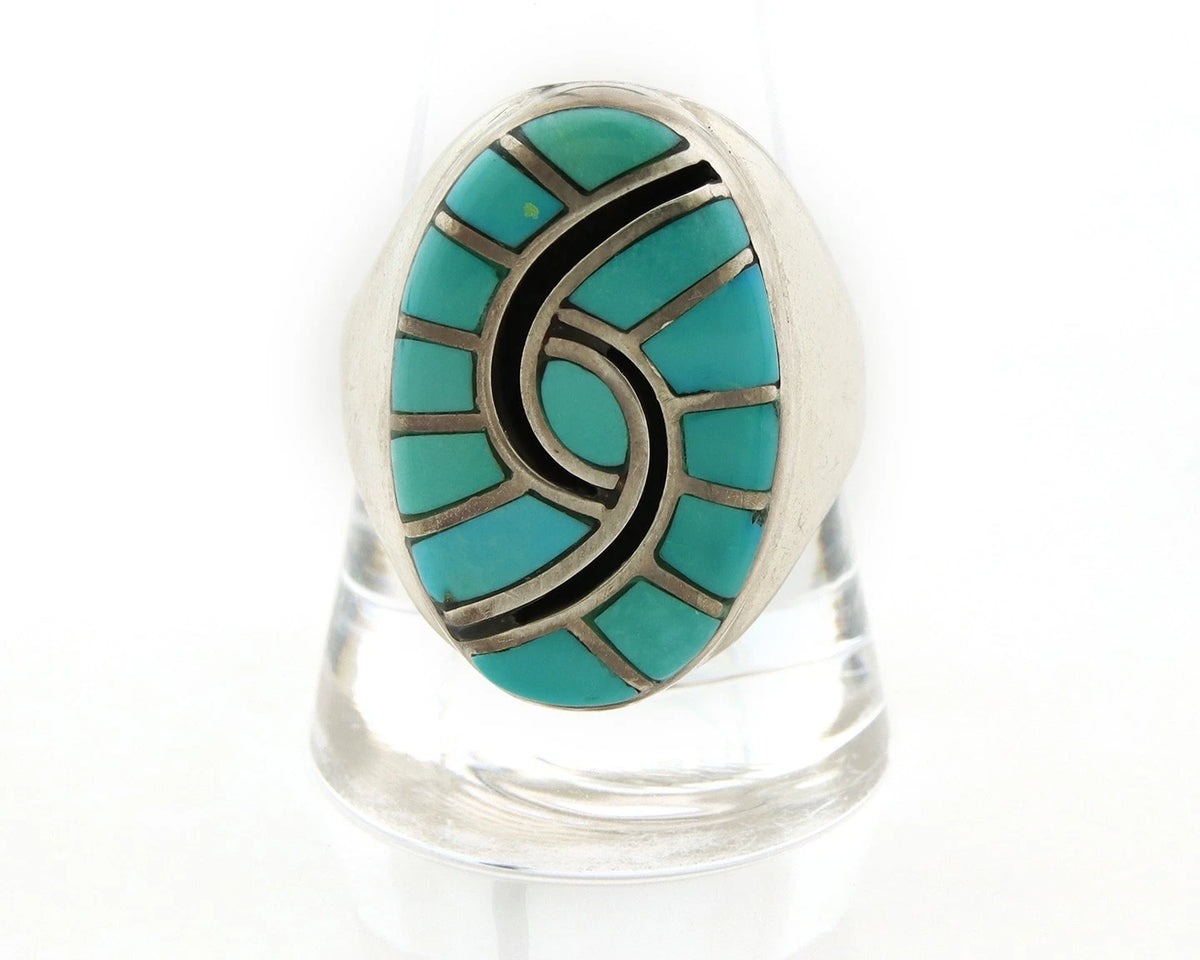 Men Zuni Ring Sterling Silver Turquoise Handmade Vintage Size 11.25